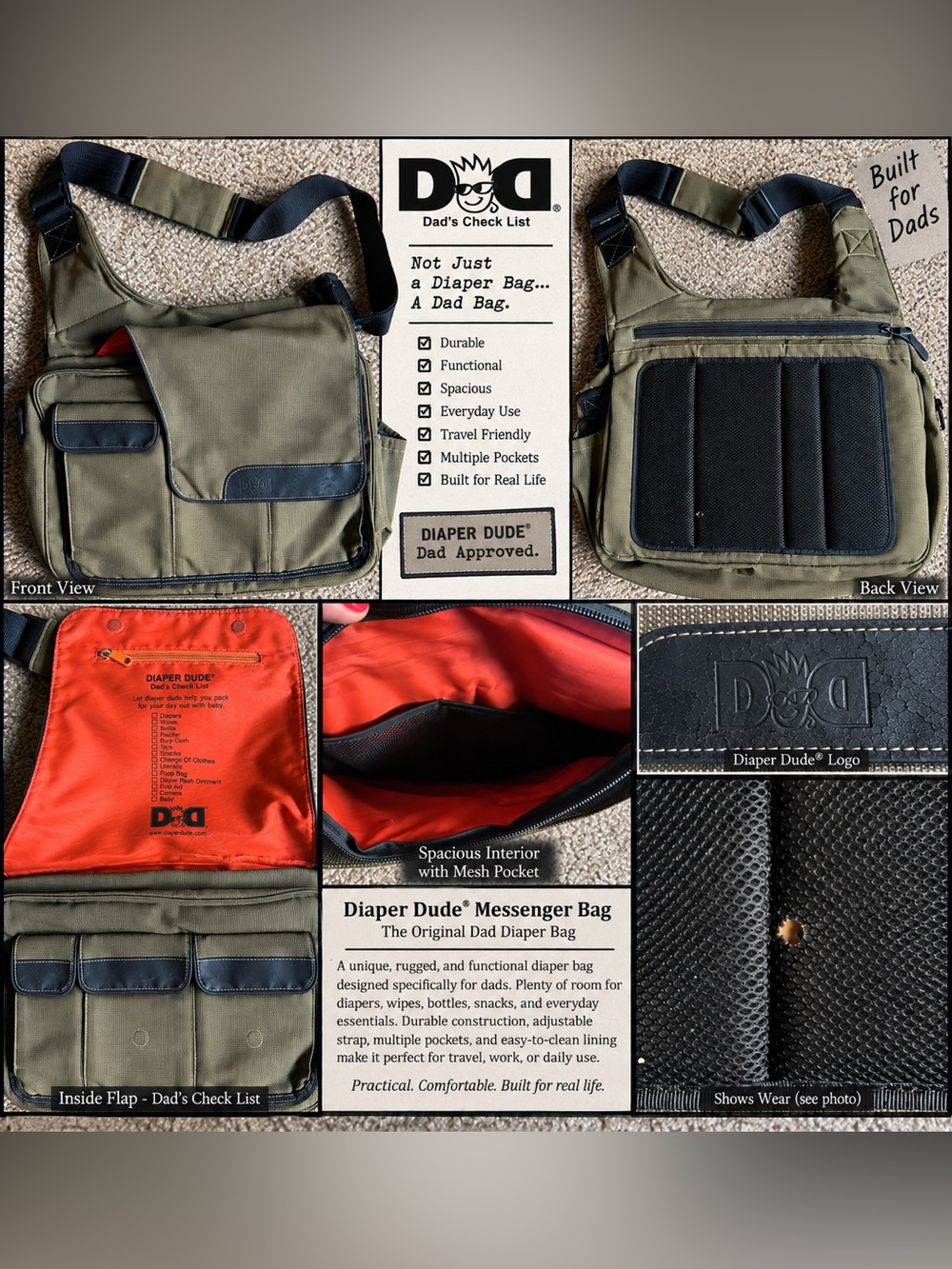 Diaper Dude® Olive Green Messenger Bag for Men